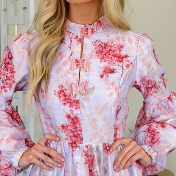 NWT INA size L pink butterfly midi dress - Picture 2 of 13